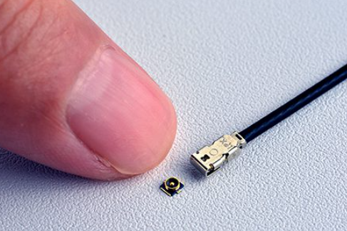 The I-PEX MHF 4 LK Micro RF coaxial connector showcases a proprietary mechanical locking attribute.