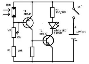 Emergency Light Circuit using 12v Battery