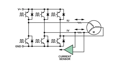 High-side shunts in 3-phase motor control.